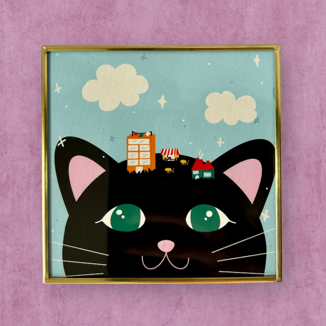 Cuadro Gatito Ciudad 10 x 10 cm